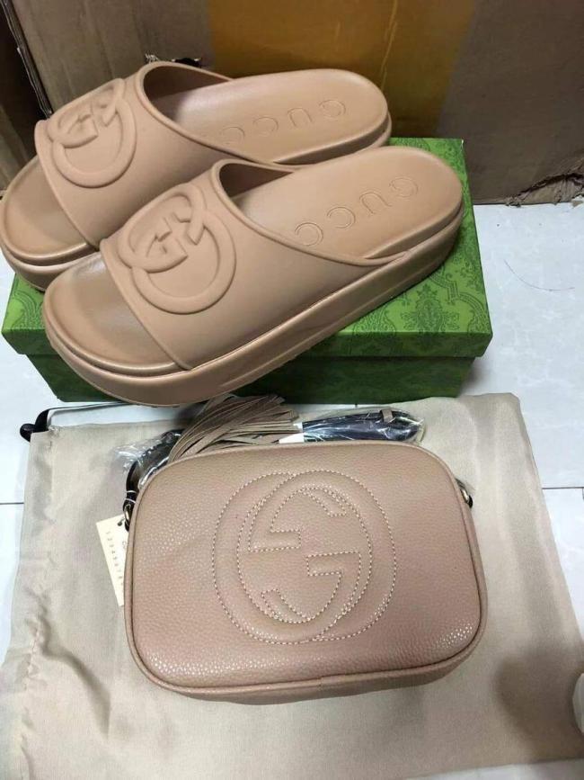 Women Fashion Slides with Bag Set #GUI