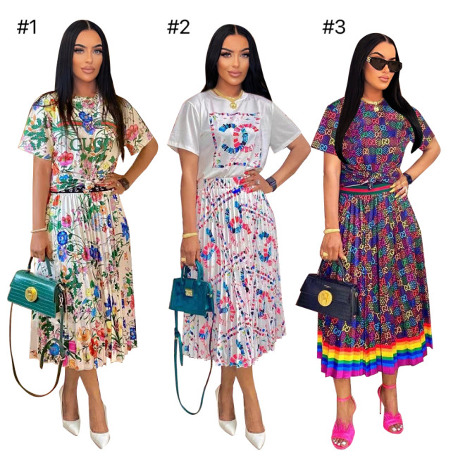 Women Fashion Short Sleeve Skirt Set #GUI