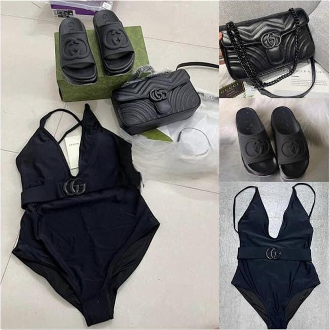 1 Set Fashion Sandals & Shoulder Bag & Swimsuit #GUI