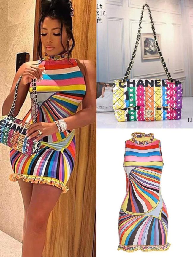 Women Fashion Dress with Bag Set #CHN