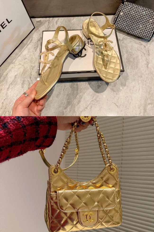 Women Fashion Slides with Bag Set #CHN