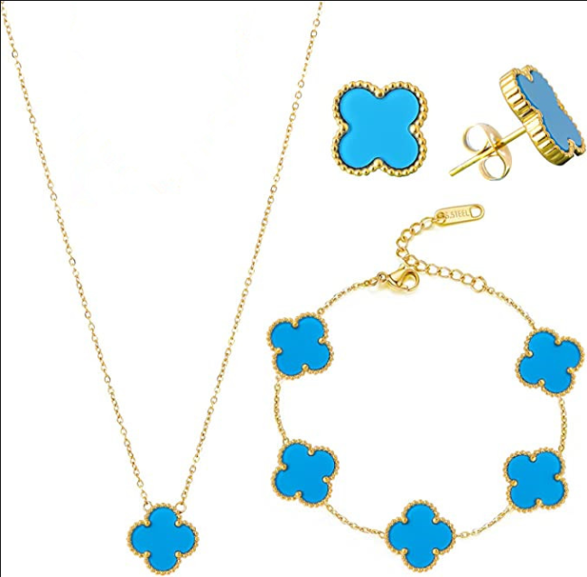 Fashion Clover Earring Necklace Bracelet Set #TIF