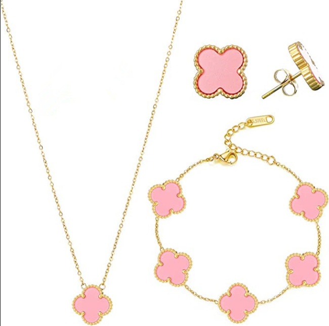 Fashion Clover Earring Necklace Bracelet Set #TIF