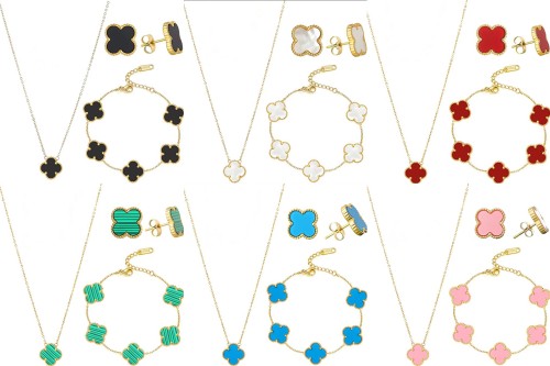 Fashion Clover Earring Necklace Bracelet Set #TIF
