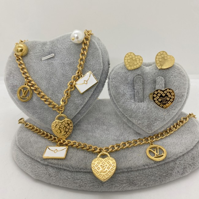 Fashion Bracelet Earrings Necklace Ring 4 pcs set #LOV