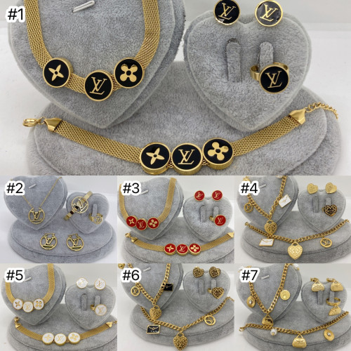 Fashion Bracelet Earrings Necklace Ring 4 pcs set #LOV