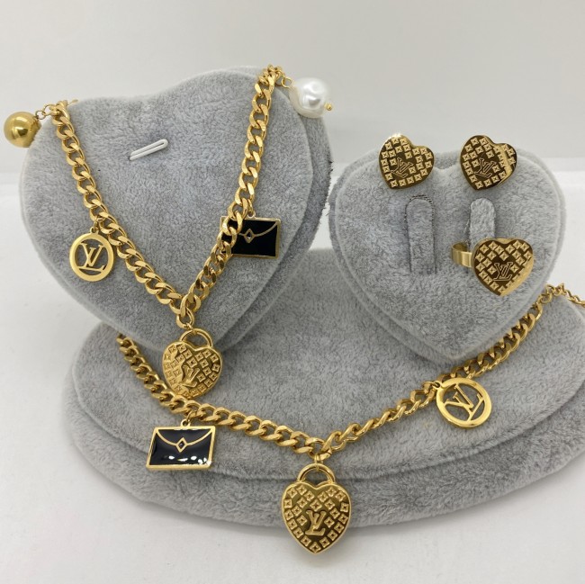 Fashion Bracelet Earrings Necklace Ring 4 pcs set #LOV