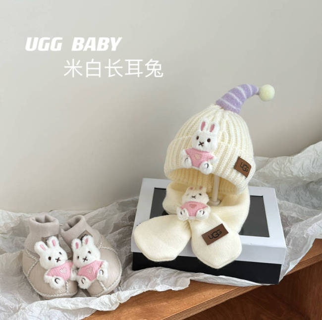 Fashion Kids Shoes Scarf Hat 3 pcs Set with Box #UG