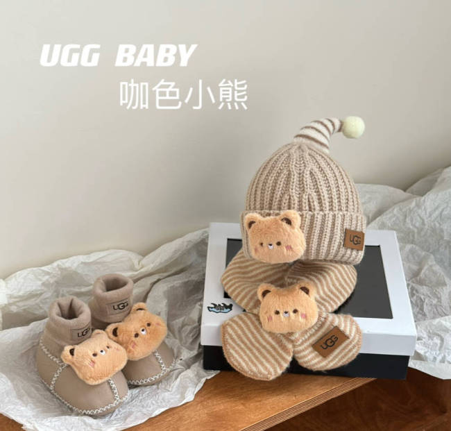 Fashion Kids Shoes Scarf Hat 3 pcs Set with Box #UG