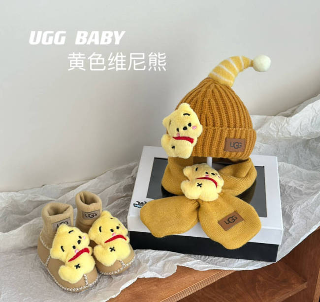 Fashion Kids Shoes Scarf Hat 3 pcs Set with Box #UG