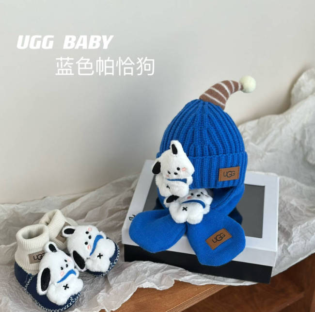 Fashion Kids Shoes Scarf Hat 3 pcs Set with Box #UG