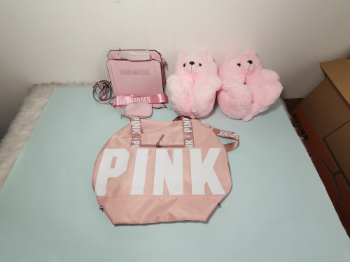 Handbag with Bear Slippers with Pink Bag Set Free Shipping