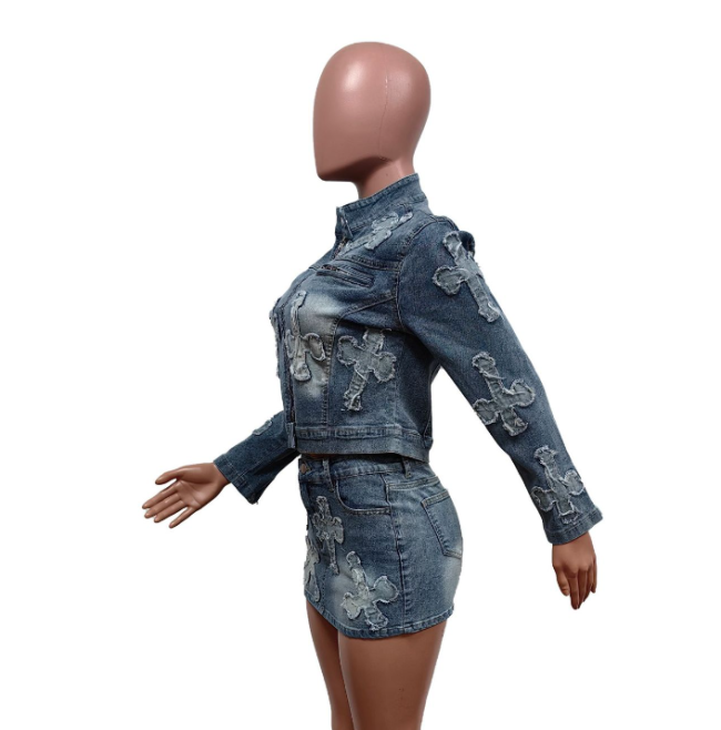 Women Fashion Jean Skirt Set #NOO