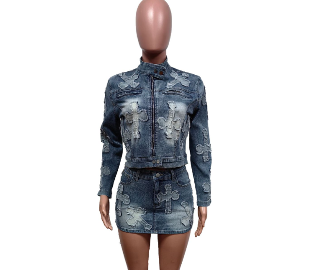 Women Fashion Jean Skirt Set #NOO