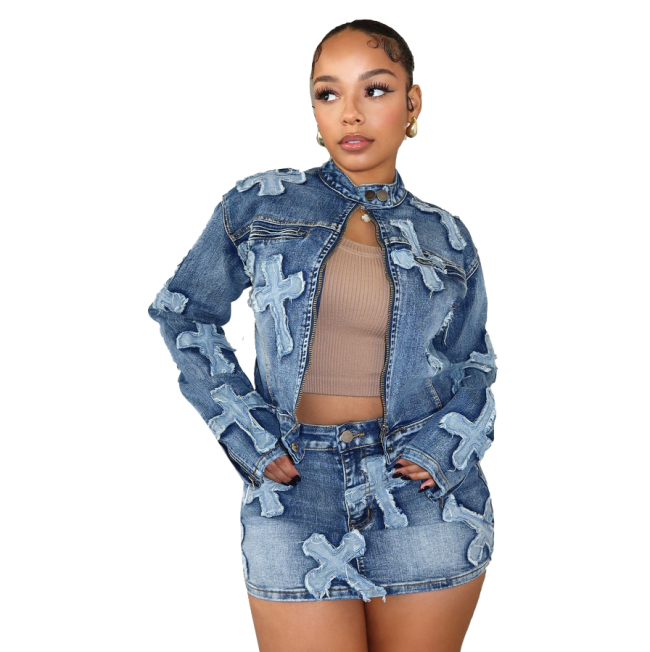 Women Fashion Jean Skirt Set #NOO