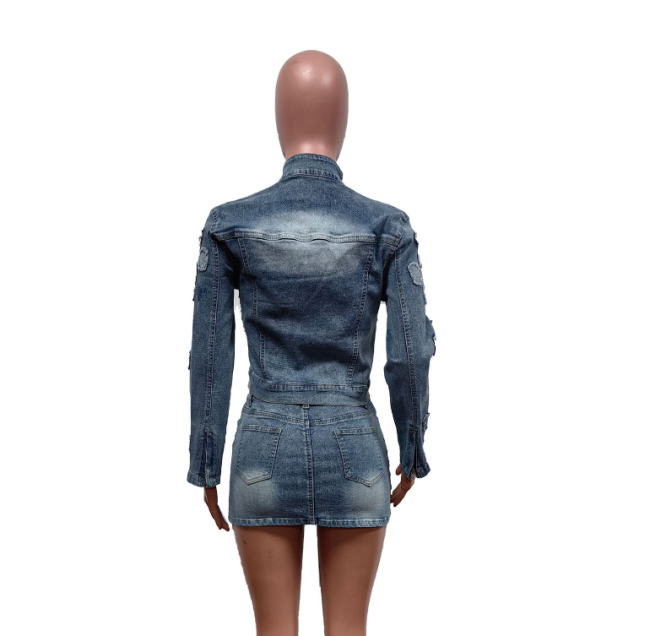 Women Fashion Jean Skirt Set #NOO