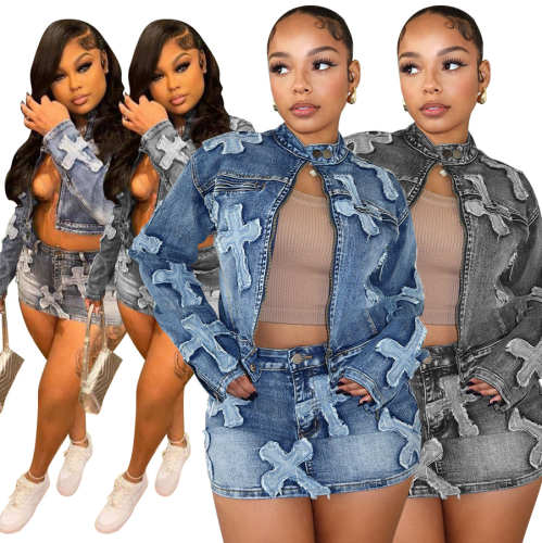 Women Fashion Jean Skirt Set #NOO