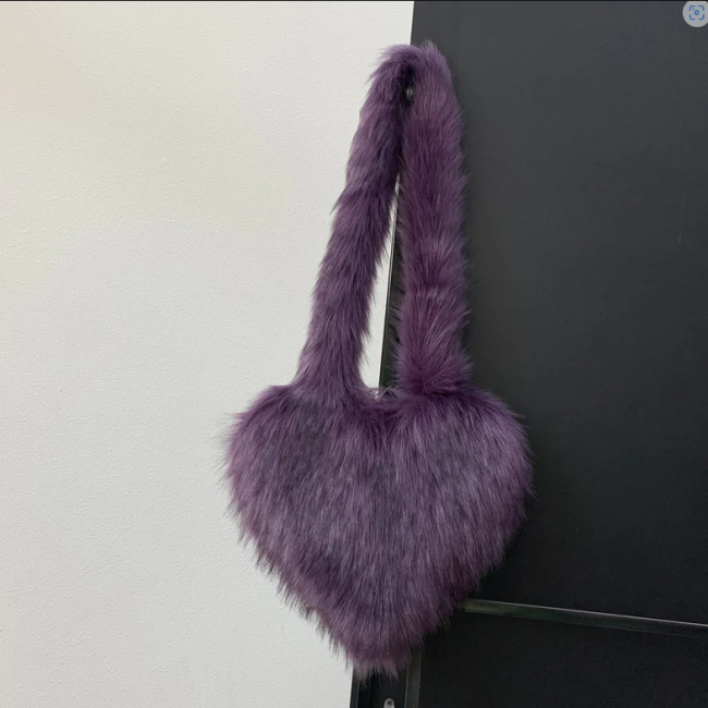 Women Faux Fur Heart Shoulder Bag #NOO