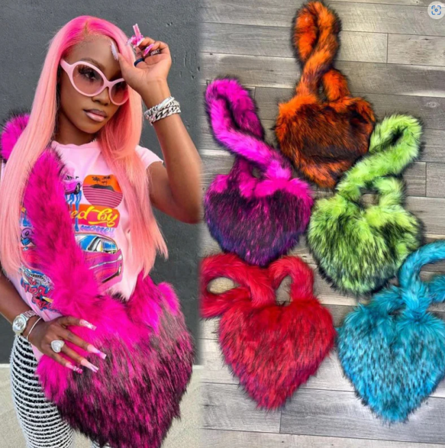 Women Faux Fur Heart Shoulder Bag #NOO