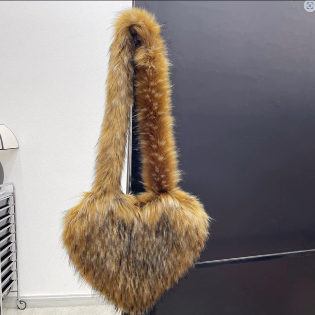 Women Faux Fur Heart Shoulder Bag #NOO