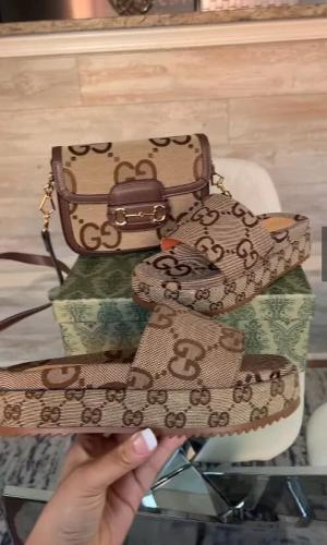 Women Fashion Slides with Bag Set #GUI