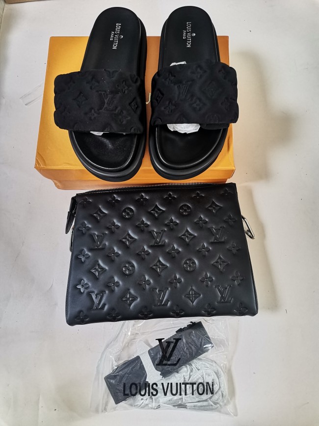 Women 3 pcs Slides Bag Shades Set (Only shoes with box) #LOV