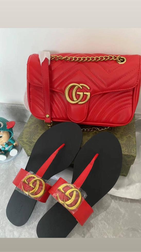 Women Fashion Slides with Bag Set #GUI