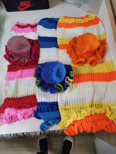 Women Knit Dress with Knit Hat Set #NOO