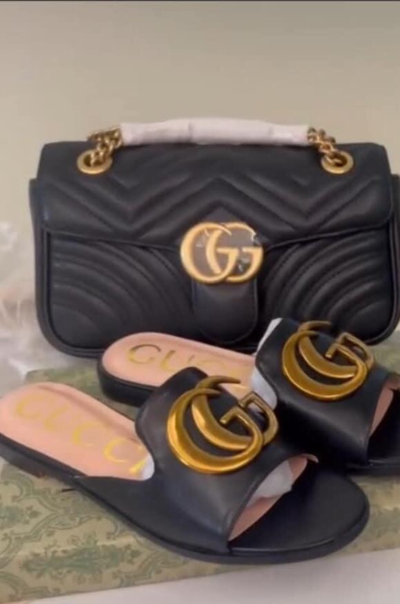 Women Fashion Slides with Bag Set #GUI