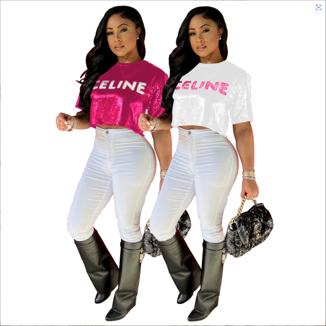 Sequin Crop Top Shirt #NOO