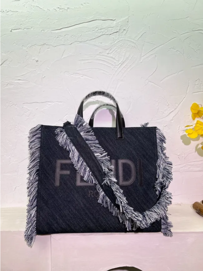 Women Denim Fringe Tote Bag Size 40*35cm #FEI