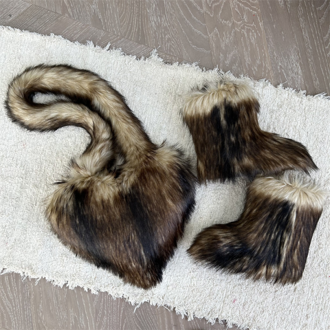  Fashion Fur Boots with Bag Set