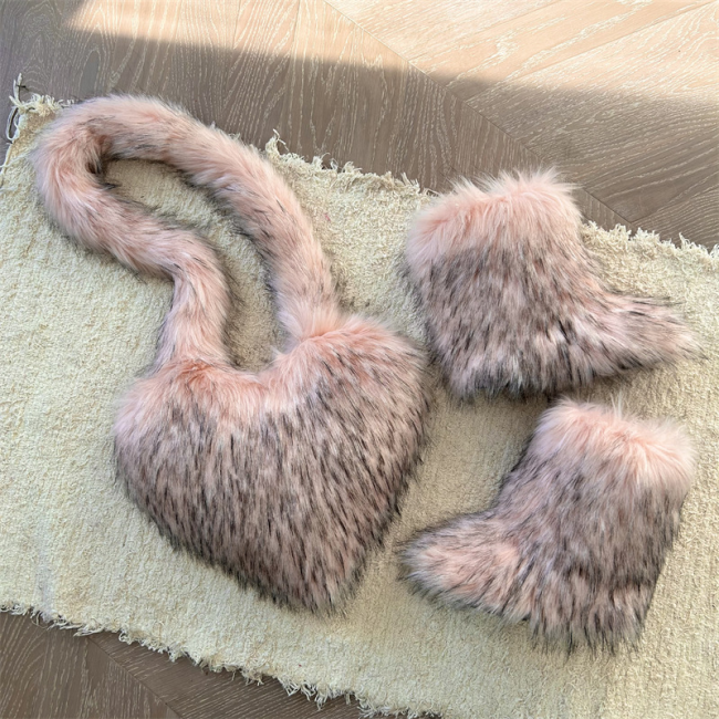  Fashion Fur Boots with Bag Set