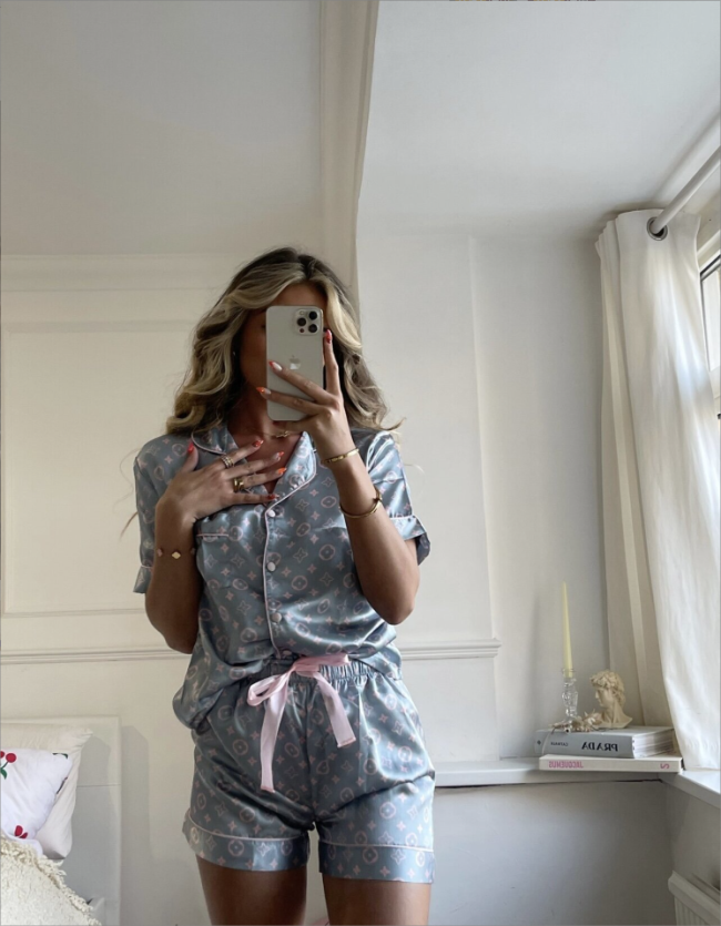 Fashion Pajama Silky Shorts Set #LOV