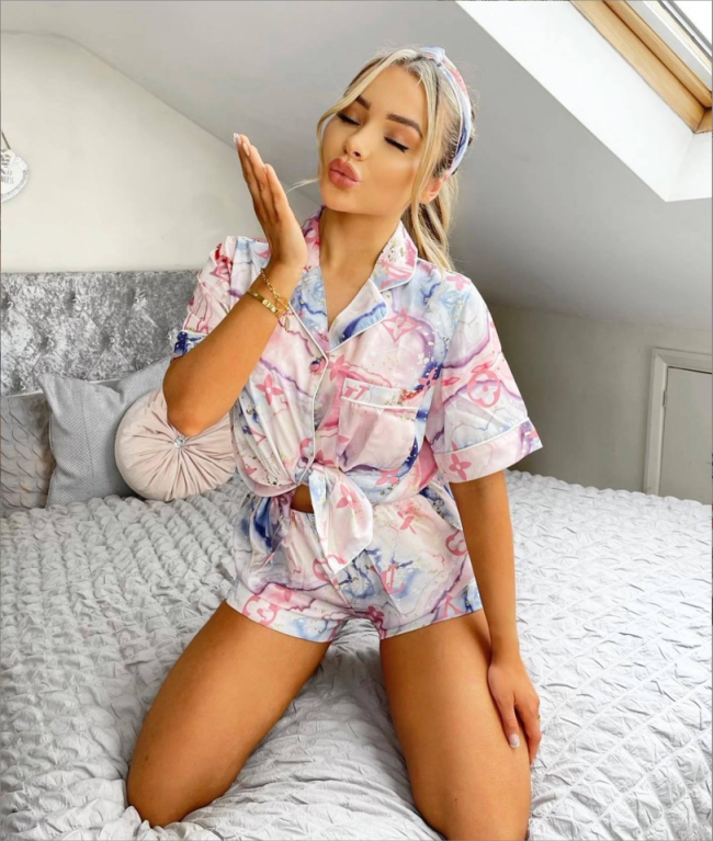 Fashion Pajama Silky Shorts Set #LOV