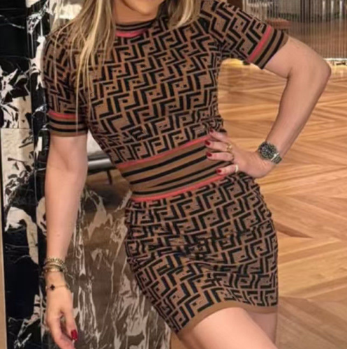 Women Quality Knit Short Sleeve with Skirt Set with Tags #FEI