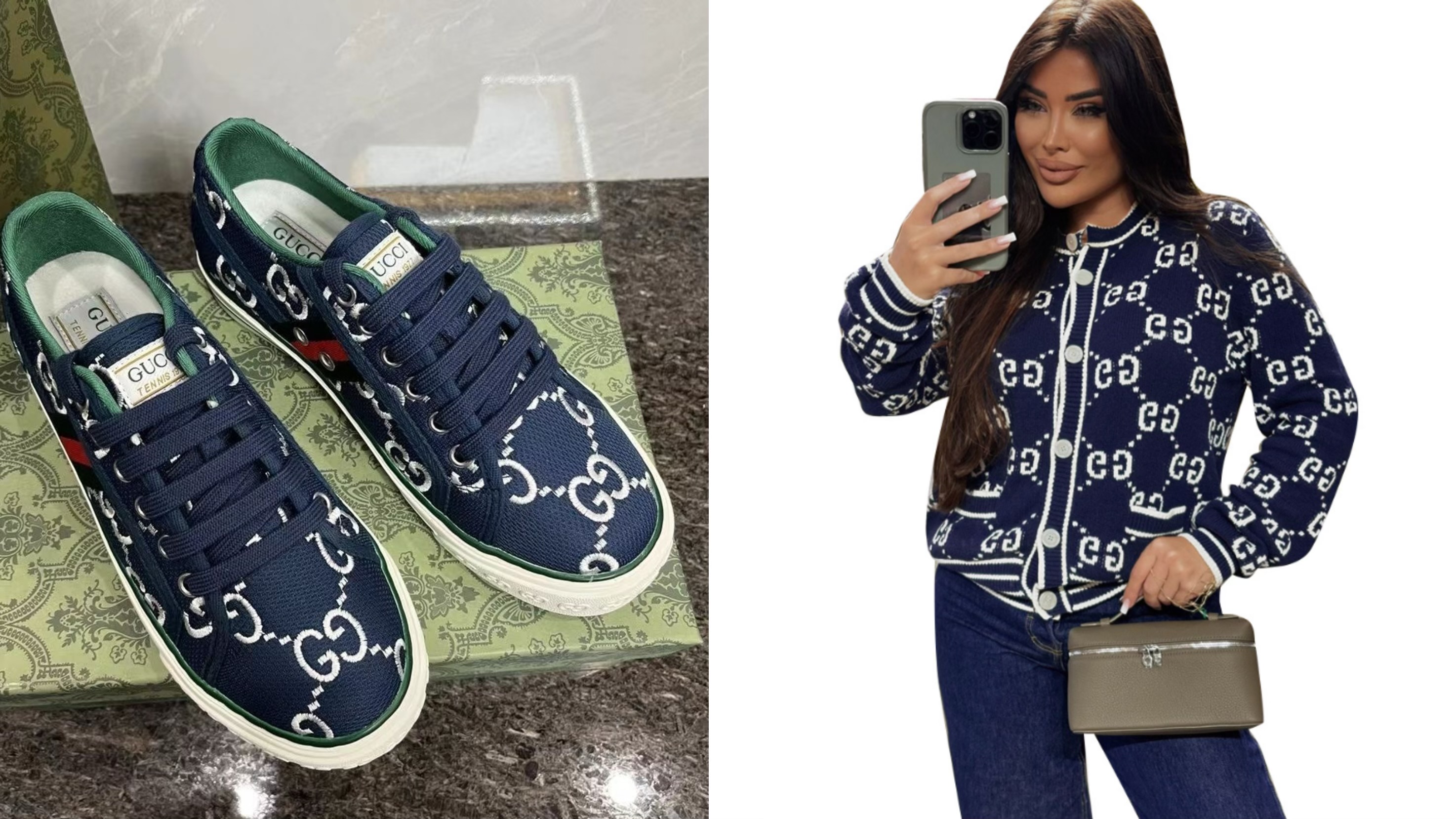Fashion Navy Blue Cardigan with Shoes Set #GUI