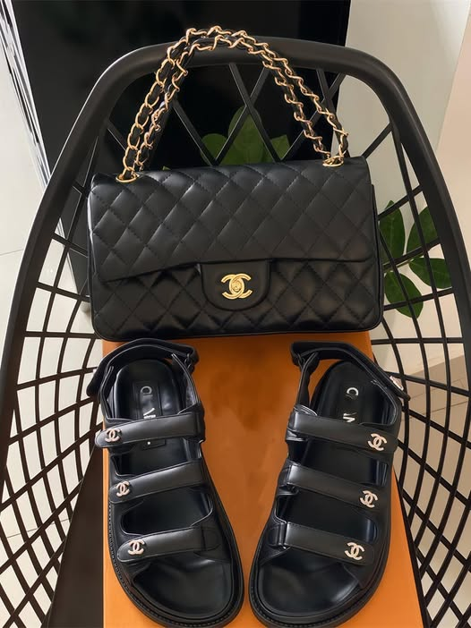 Fashion Sandal with Bag Black Set #CHN