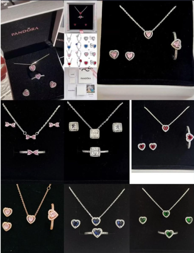 Fashion Pandora Rings Necklace Earrings Set with Box #PAN