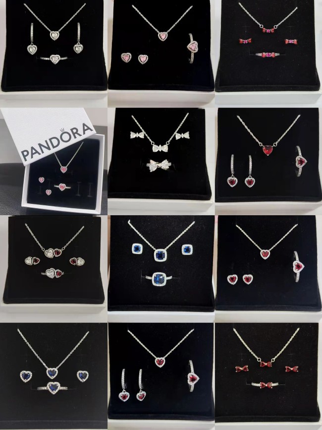 Fashion Pandora Rings Necklace Earrings Set with Box #PAN