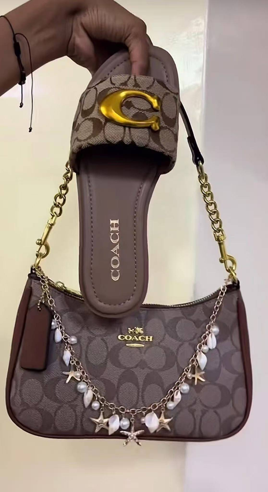 Fashion Slides with Bag Set with Chains #COA
