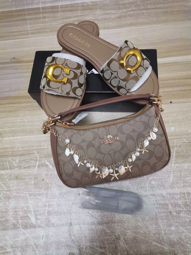 Fashion Slides with Bag Set with Chains #COA