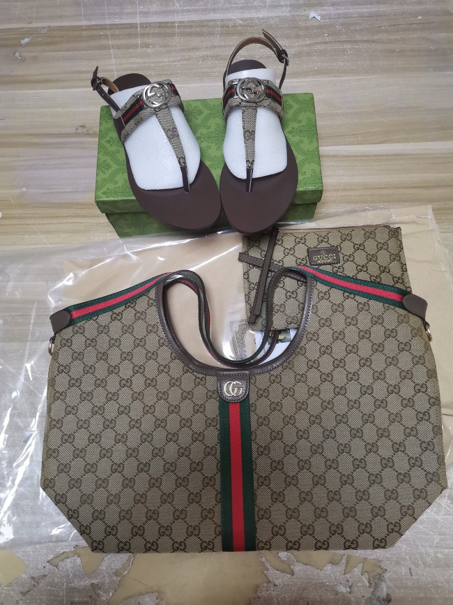 Women Fashion Slides with Bag Set #GUI