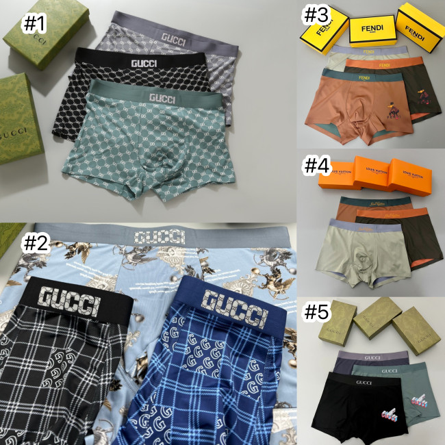 Fashion Men's 3 pcs Shorts Underwear with Box #GUI