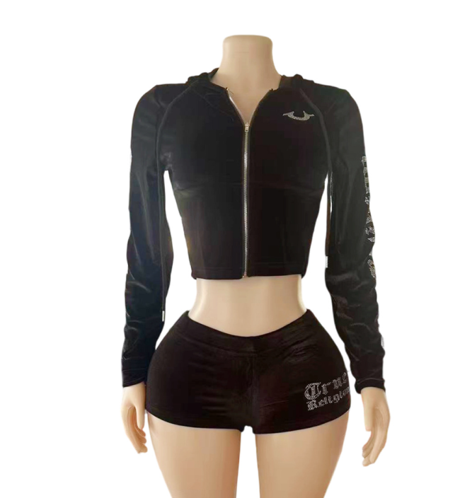 Women True Religion Velvet Shorts Set #NOO