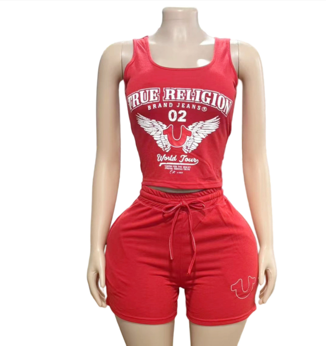 Women  True Religion Shoer Sleeve Shorts Set #NOO