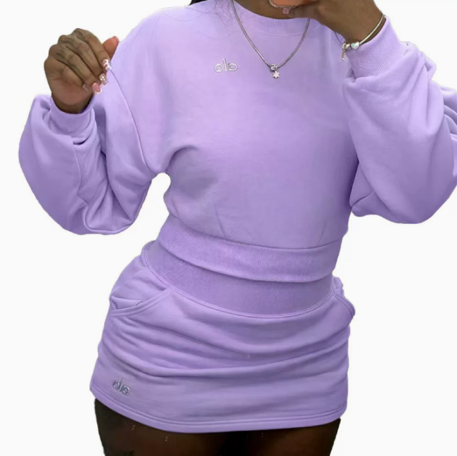 Women Fashion Alo Sweatshirt with Skirt Set No Tags