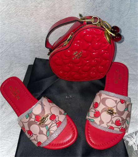 Fashion Slides with Bag Set with Cherry #COA