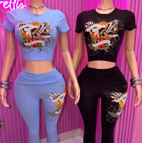 Women Fashion ED Shirt with Pants Set #NOO