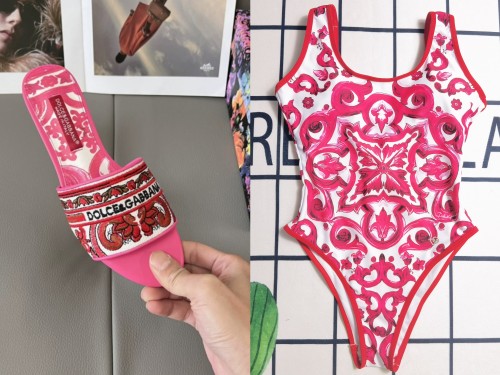 Fashion Slides with Swimsuit Set #DG